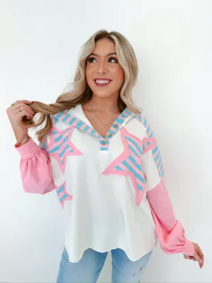 Stars N Stripes Pink Colorblock Hoodie