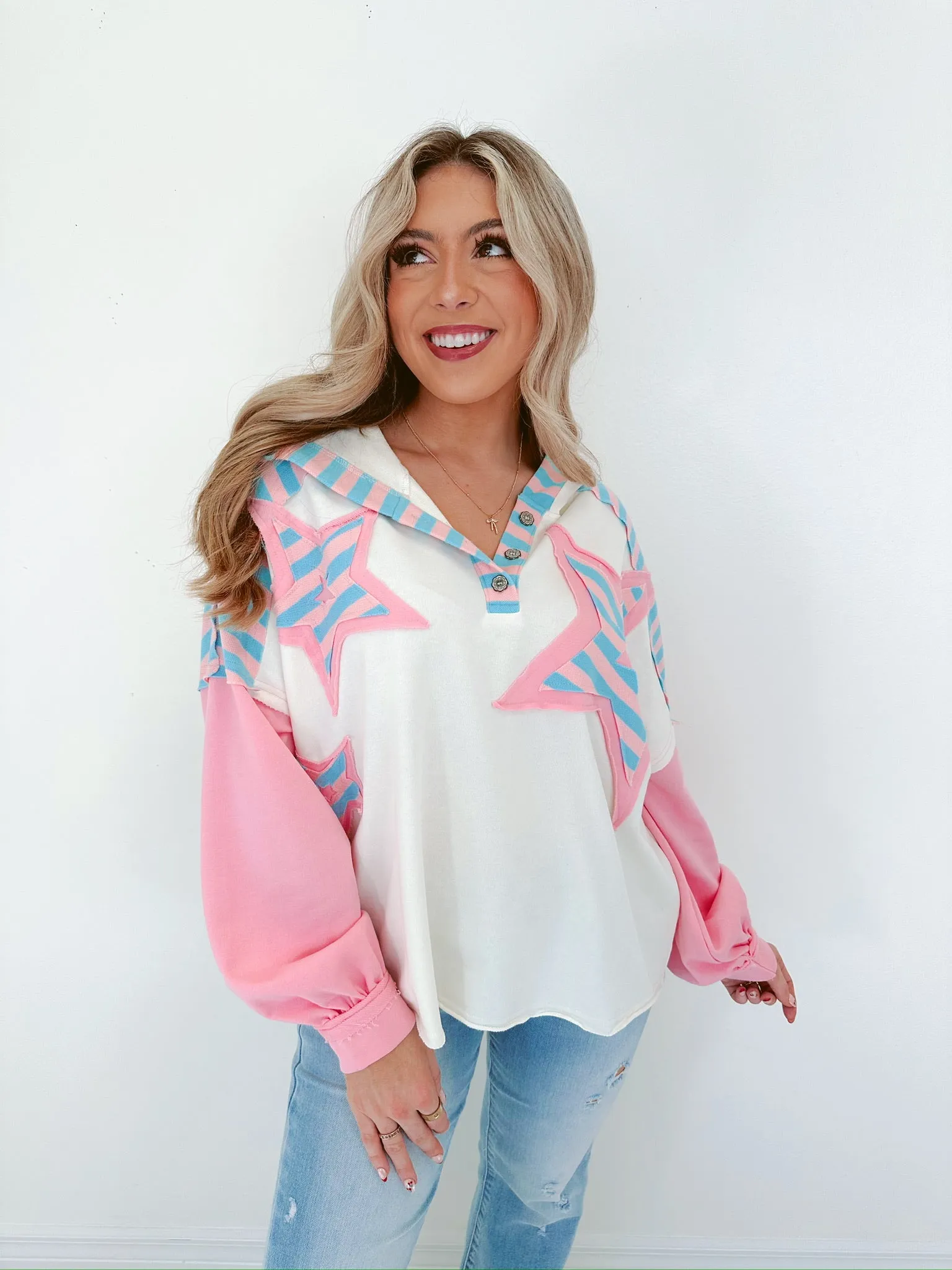 Stars N Stripes Pink Colorblock Hoodie