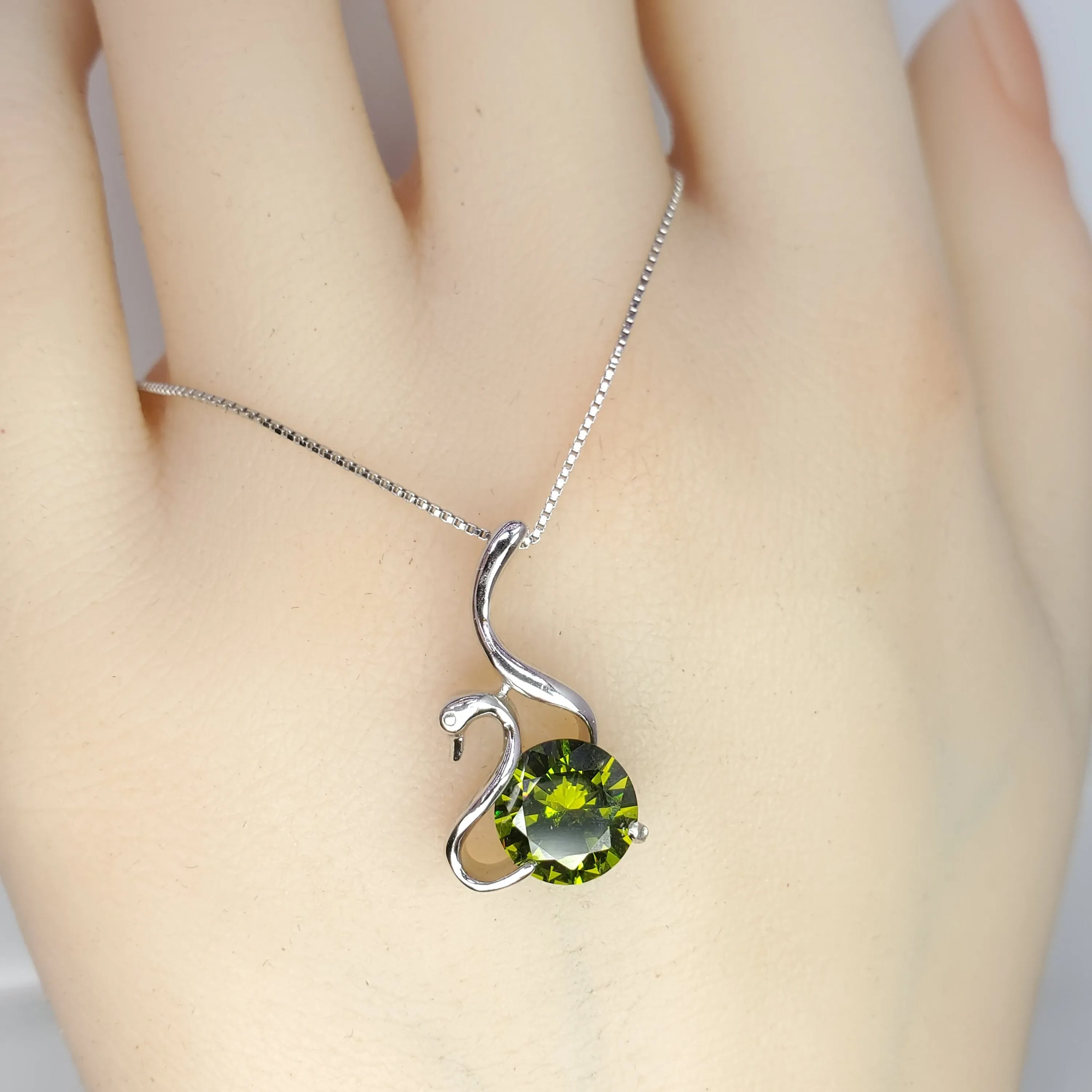 Sterling Silver Swan Peridot Necklace - 18KGP- Peridot Jewelry - Swan Necklace #152