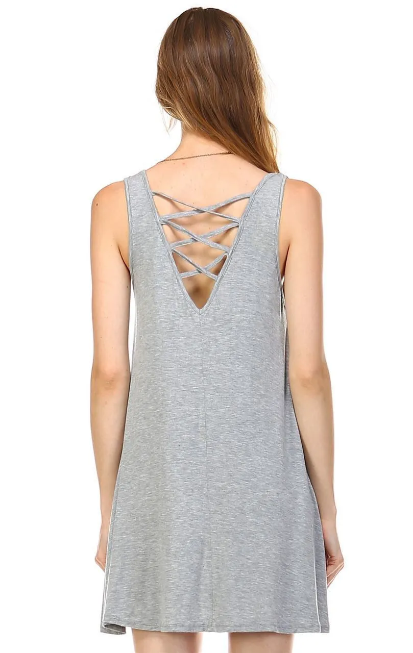 Strappy Back Dress Sleeveless and 3/4 Sleeve Heather Gray