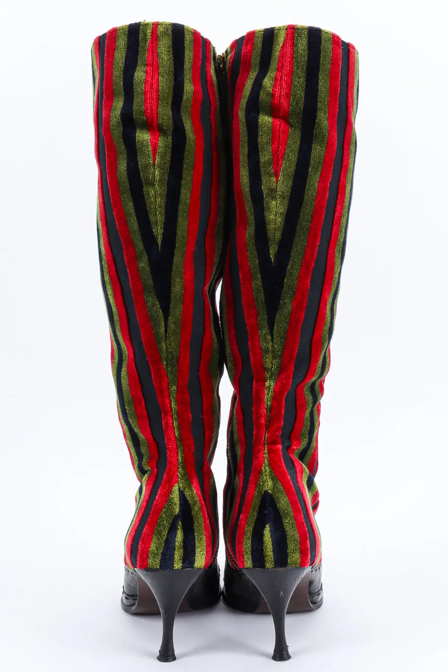 Stripe Velvet & Leather Heel Boot