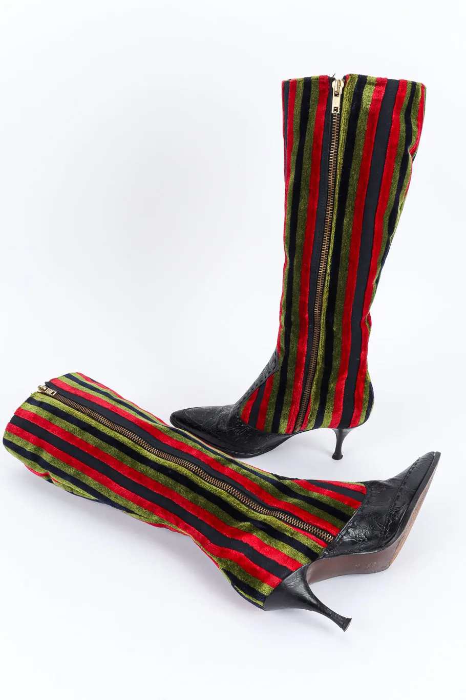 Stripe Velvet & Leather Heel Boot