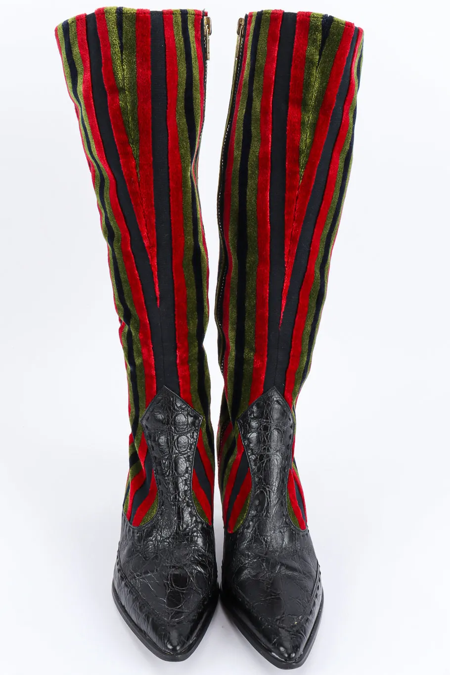 Stripe Velvet & Leather Heel Boot