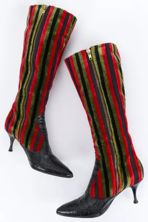 Stripe Velvet & Leather Heel Boot