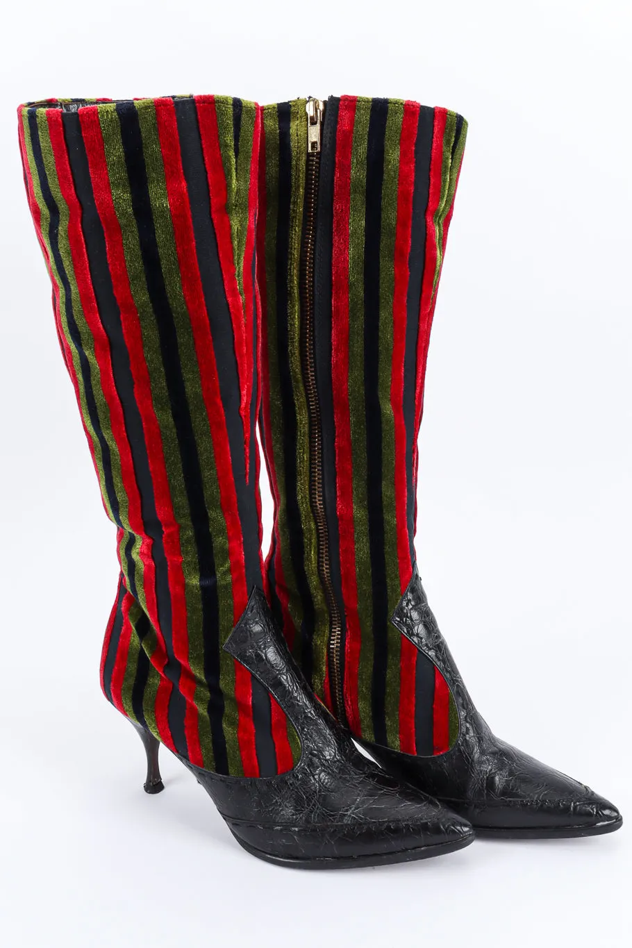 Stripe Velvet & Leather Heel Boot