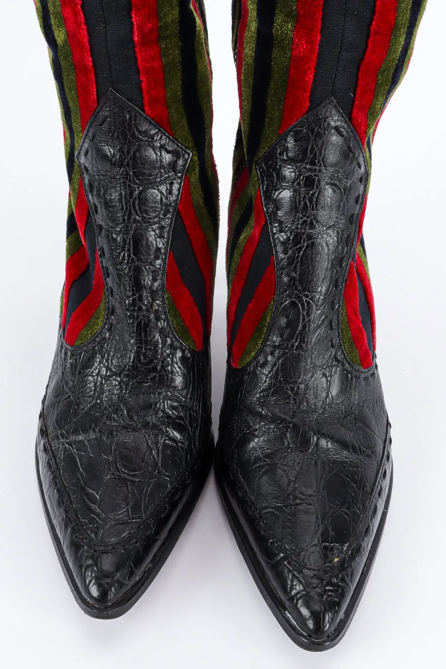 Stripe Velvet & Leather Heel Boot