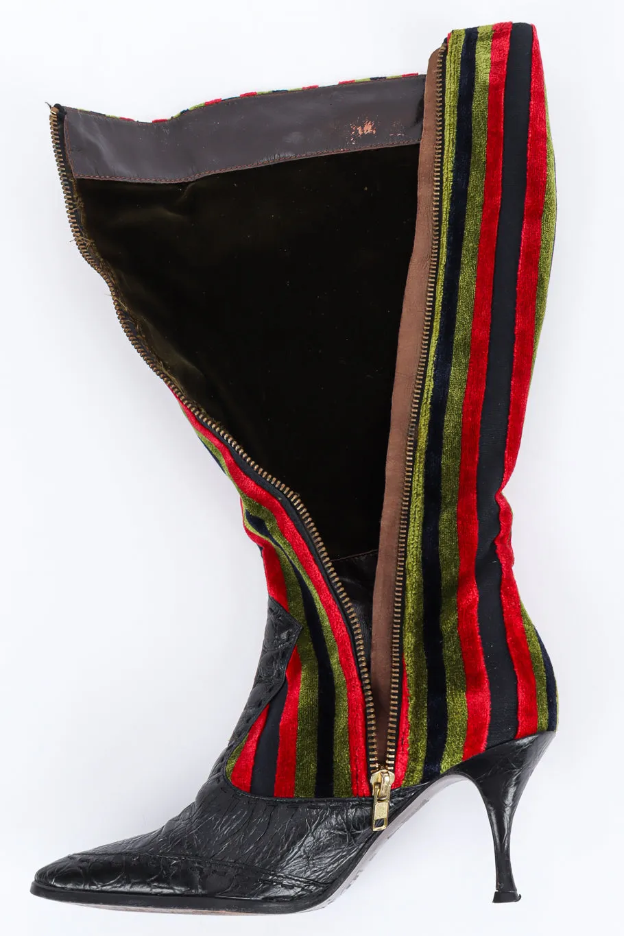 Stripe Velvet & Leather Heel Boot