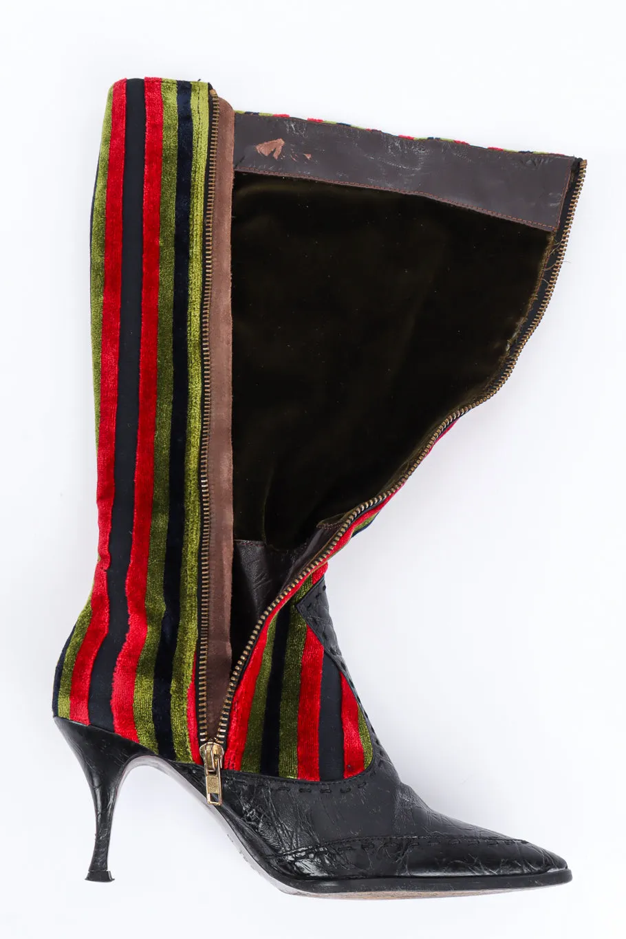 Stripe Velvet & Leather Heel Boot