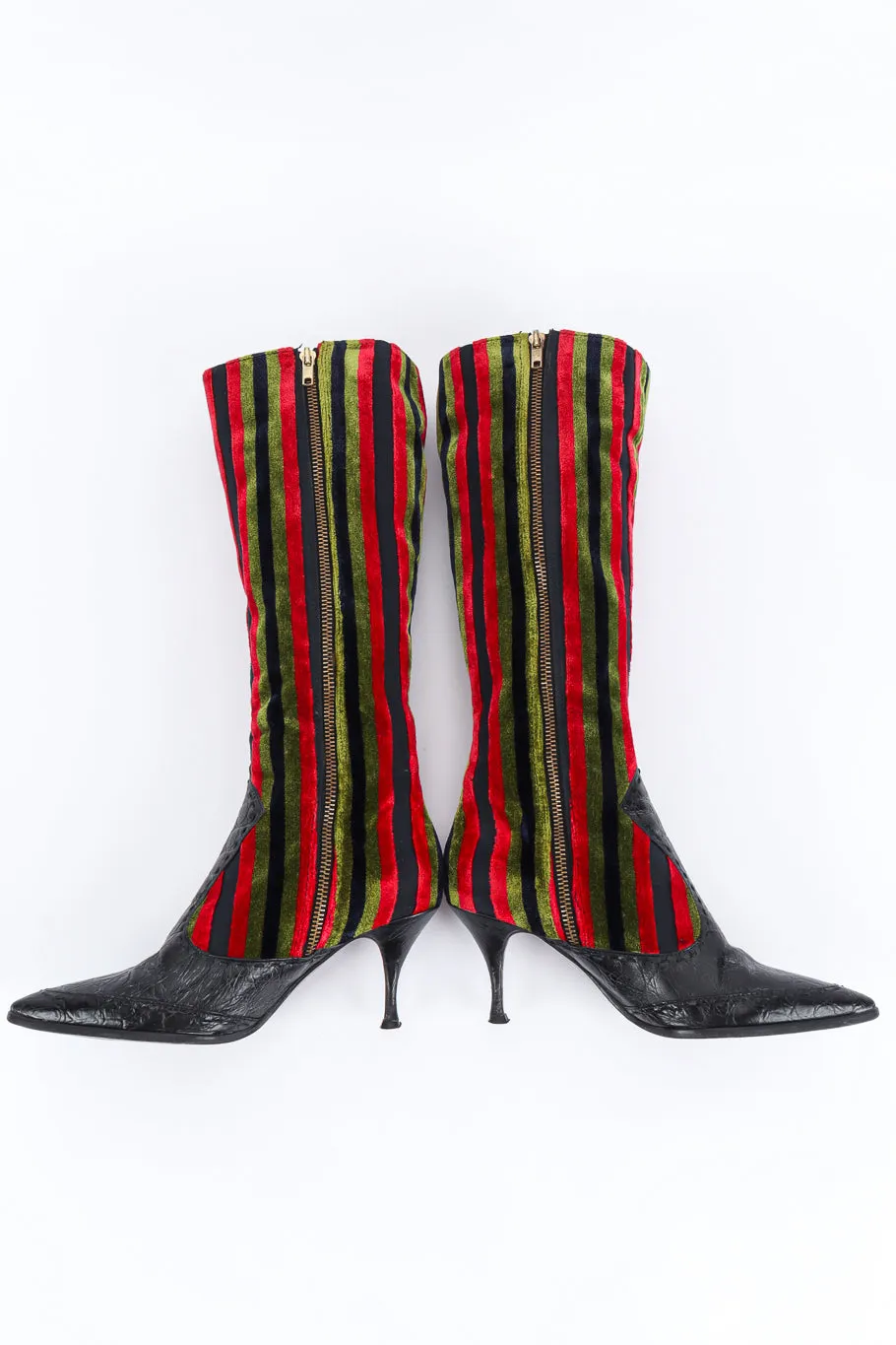 Stripe Velvet & Leather Heel Boot