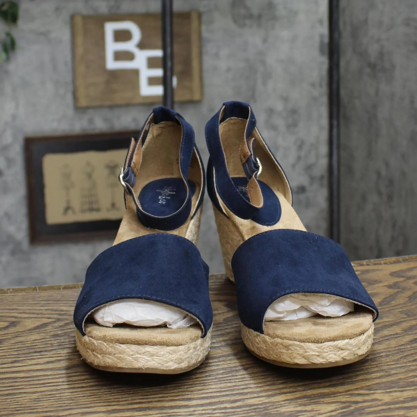 Style & Co. Womens Seleeney Faux Suede Wedge Sandals 10004896400 Navy Blue 12M
