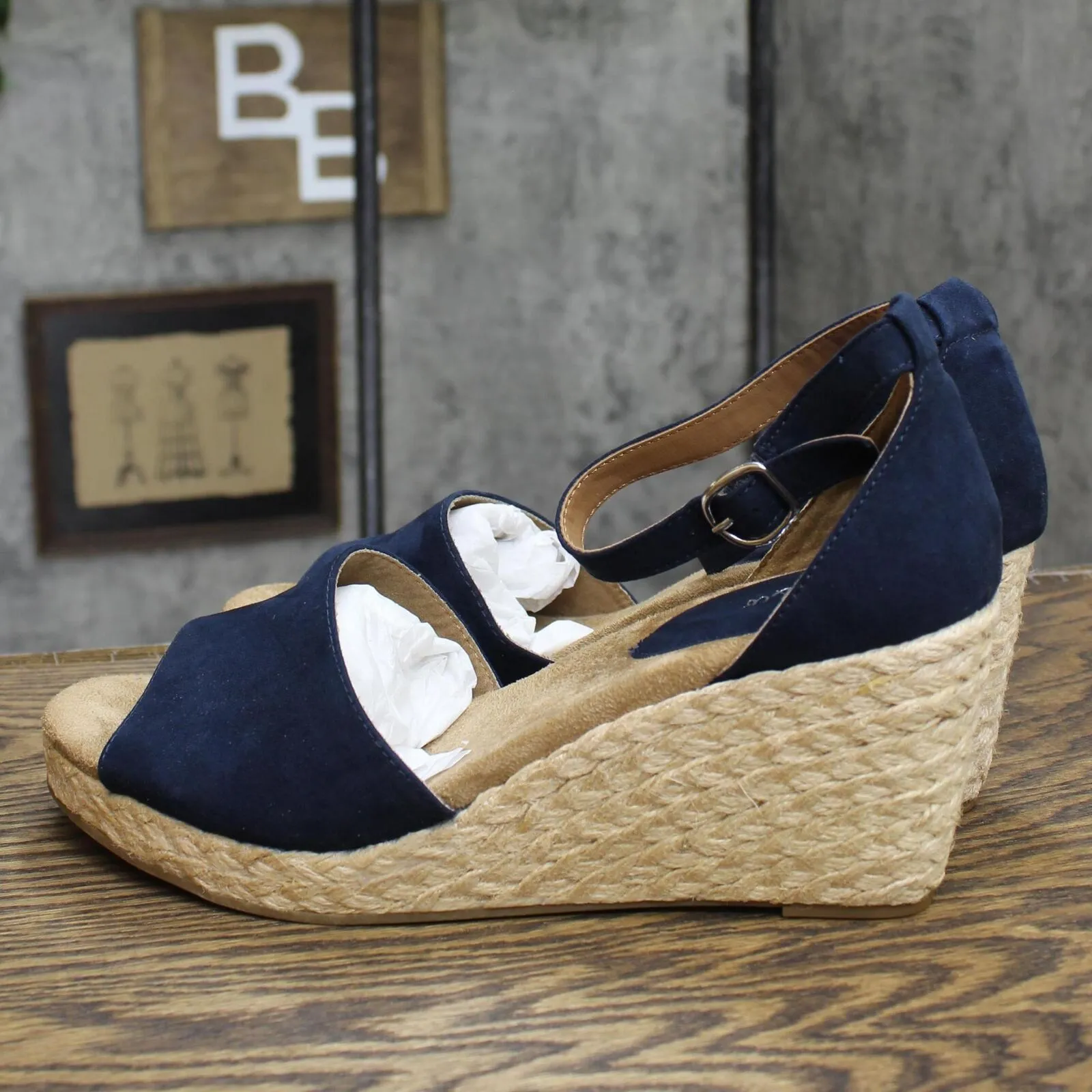 Style & Co. Womens Seleeney Faux Suede Wedge Sandals 10004896400 Navy Blue 12M