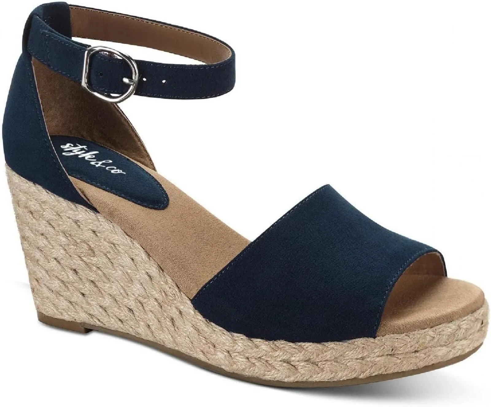 Style & Co. Womens Seleeney Faux Suede Wedge Sandals 10004896400 Navy Blue 12M