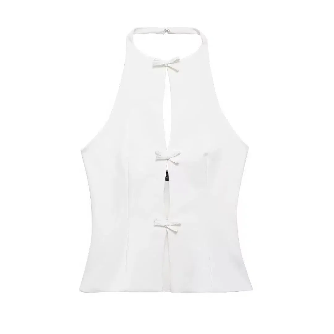 Stylish Sleeveless Bowknot Top Skirt Set