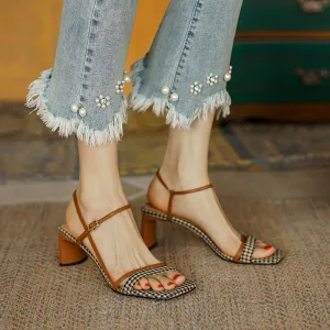 Stylish Square Toe Peep-toe Sandals