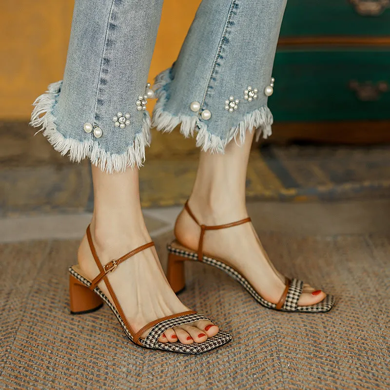 Stylish Square Toe Peep-toe Sandals