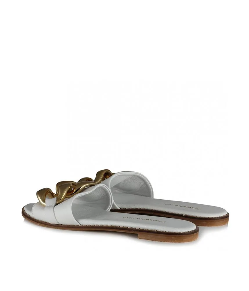 Stylish White Slip On Buckle Sandals