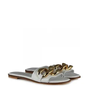 Stylish White Slip On Buckle Sandals