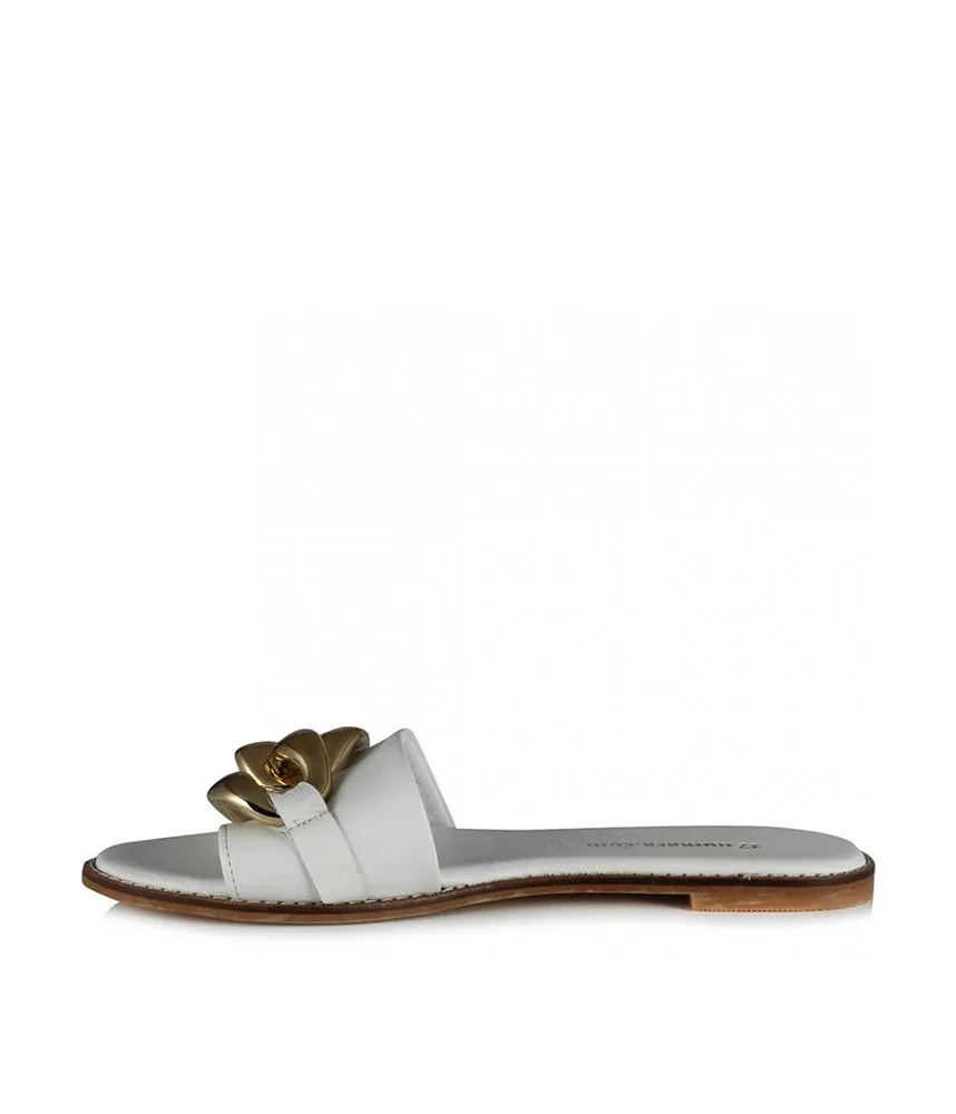 Stylish White Slip On Buckle Sandals