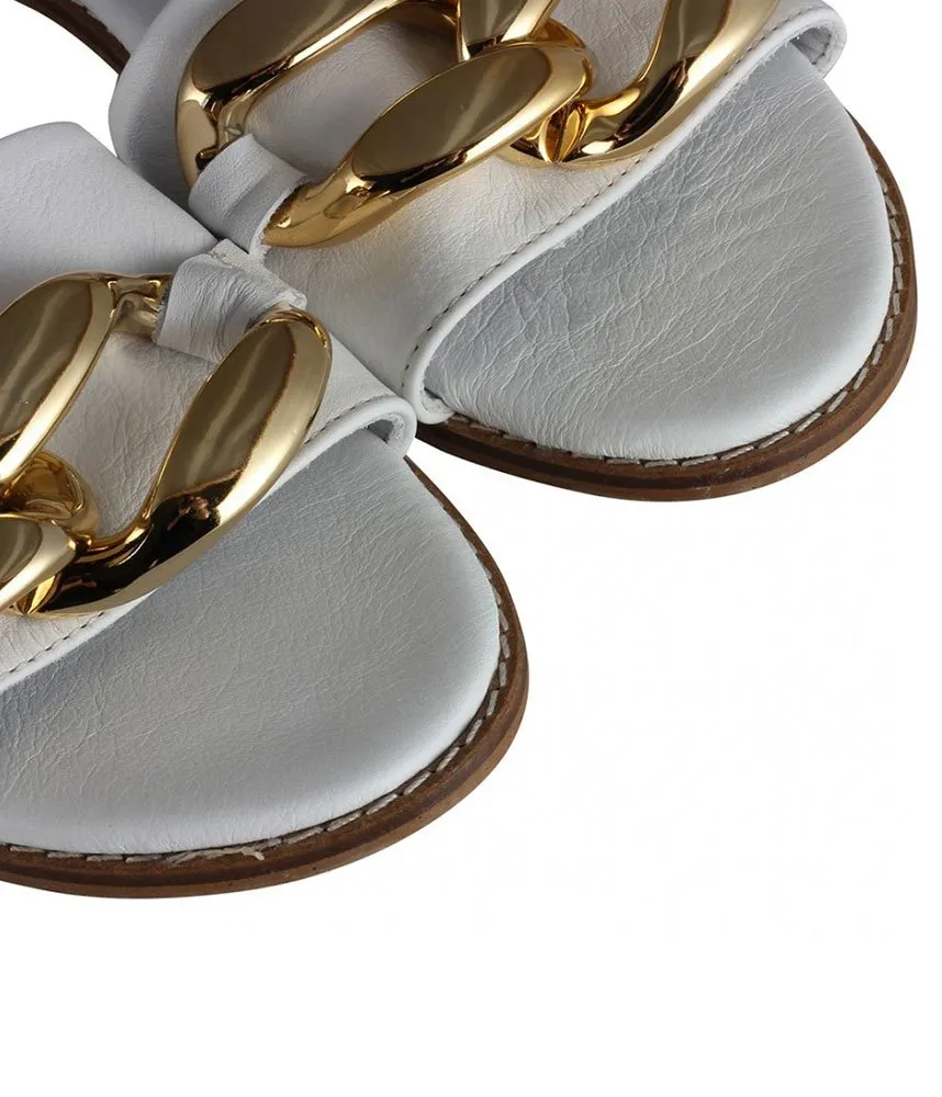 Stylish White Slip On Buckle Sandals