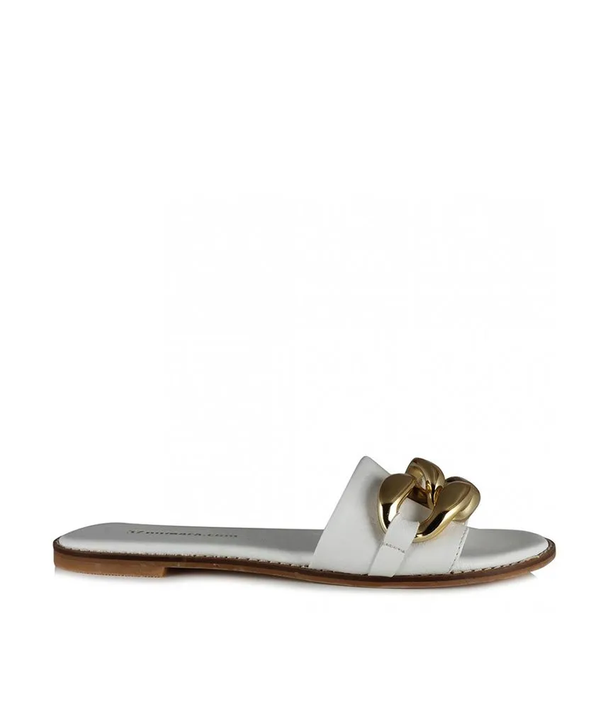 Stylish White Slip On Buckle Sandals