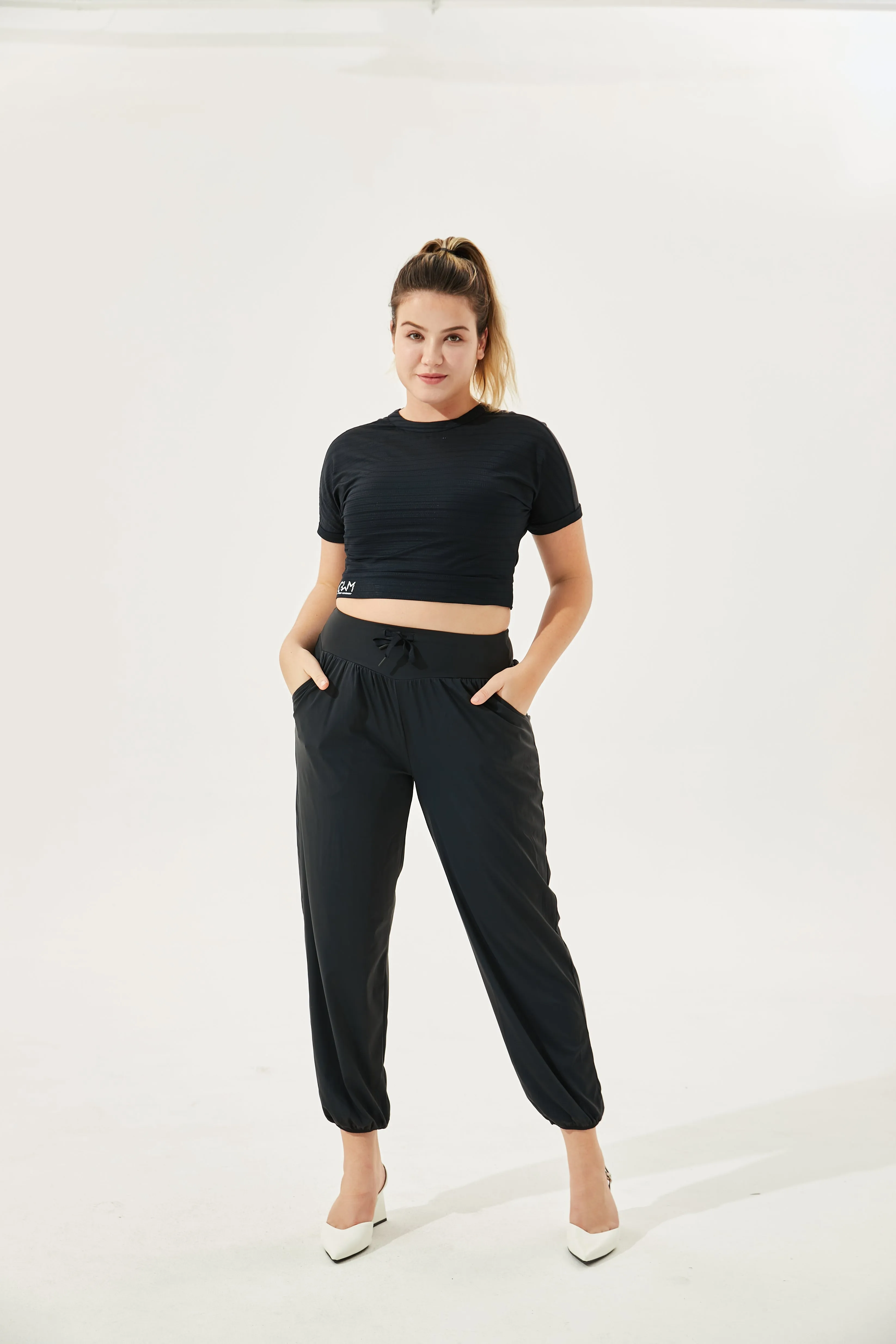 Tangs Display - High-Waist Silky Boho Joggers With Cuffs