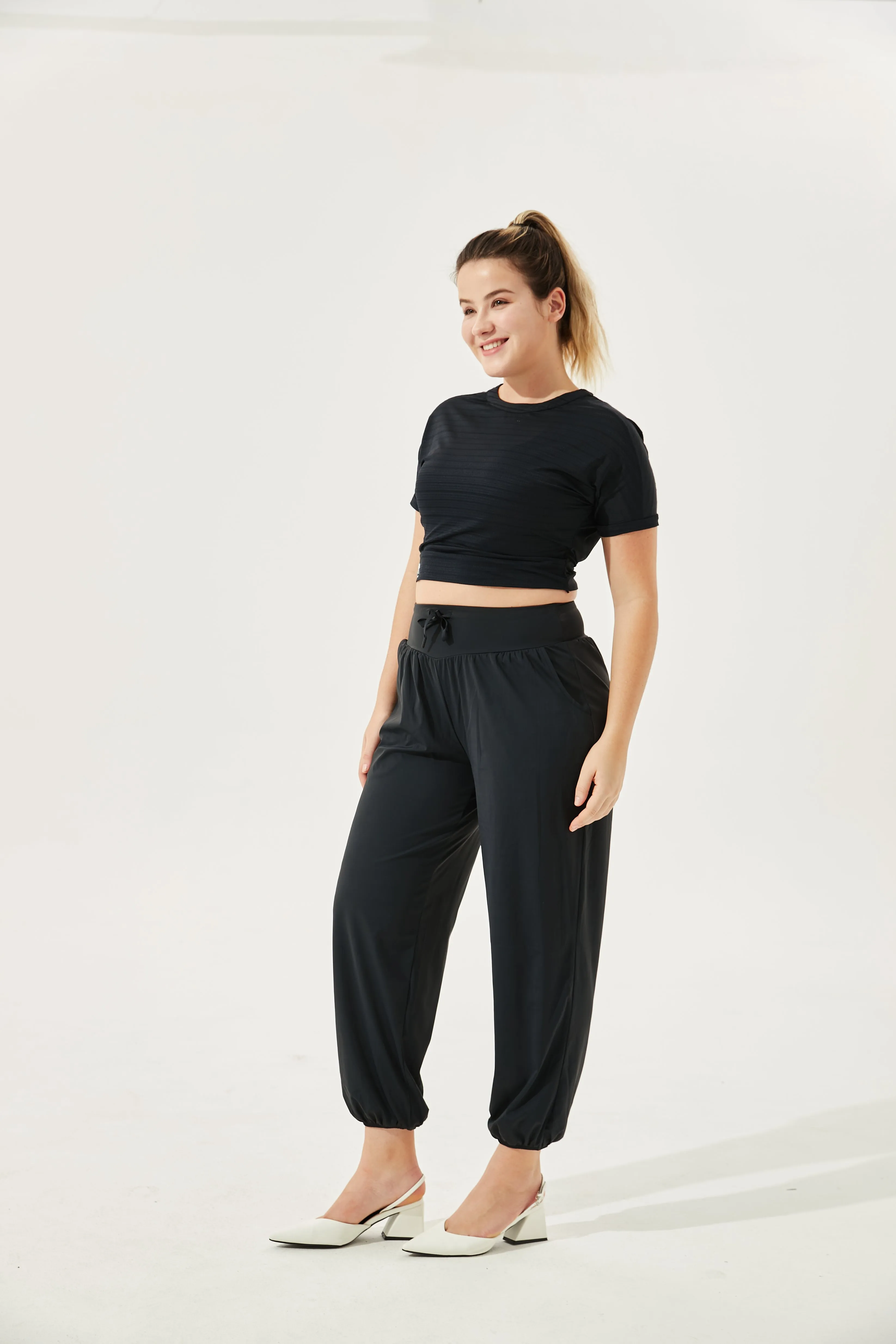 Tangs Display - High-Waist Silky Boho Joggers With Cuffs