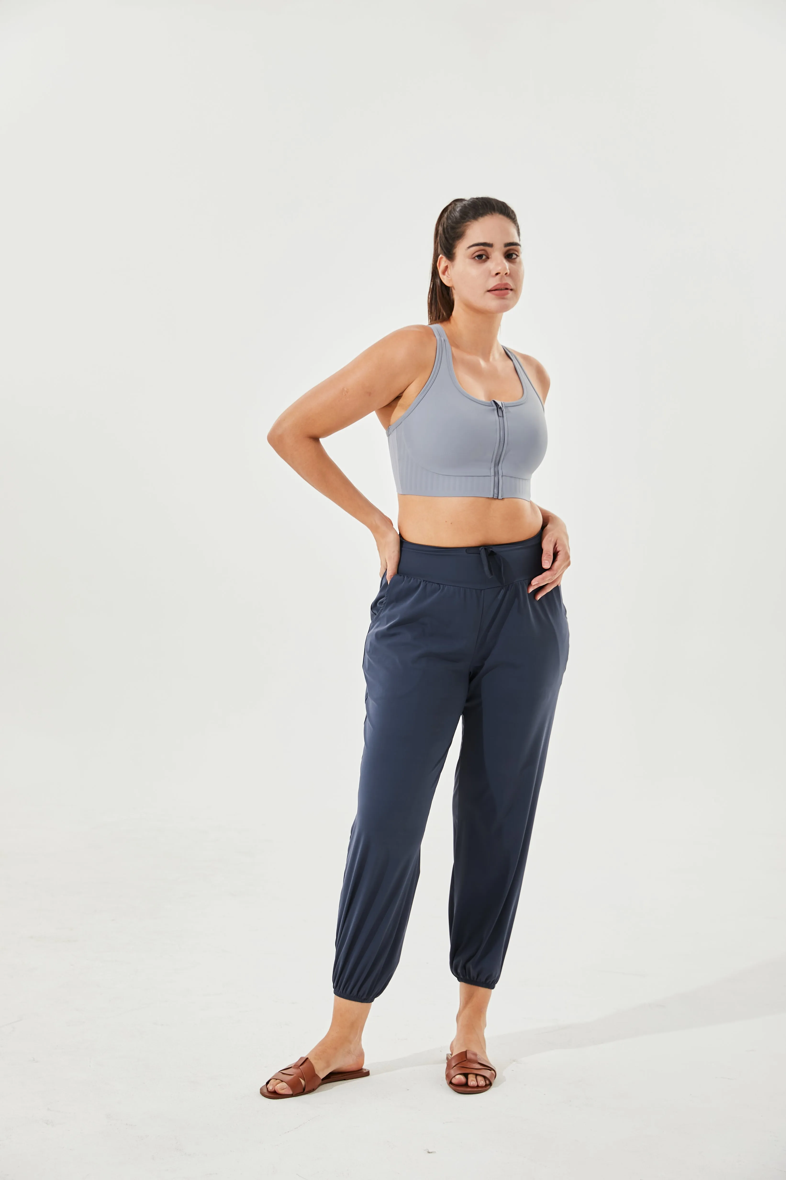 Tangs Display - High-Waist Silky Boho Joggers With Cuffs