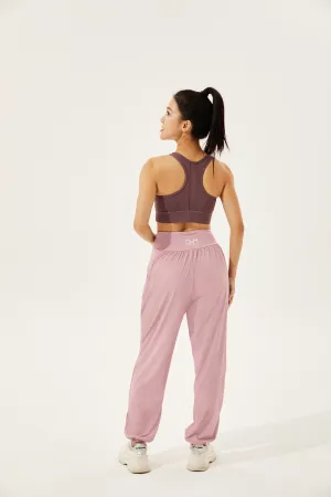 Tangs Display - High-Waist Silky Boho Joggers With Cuffs
