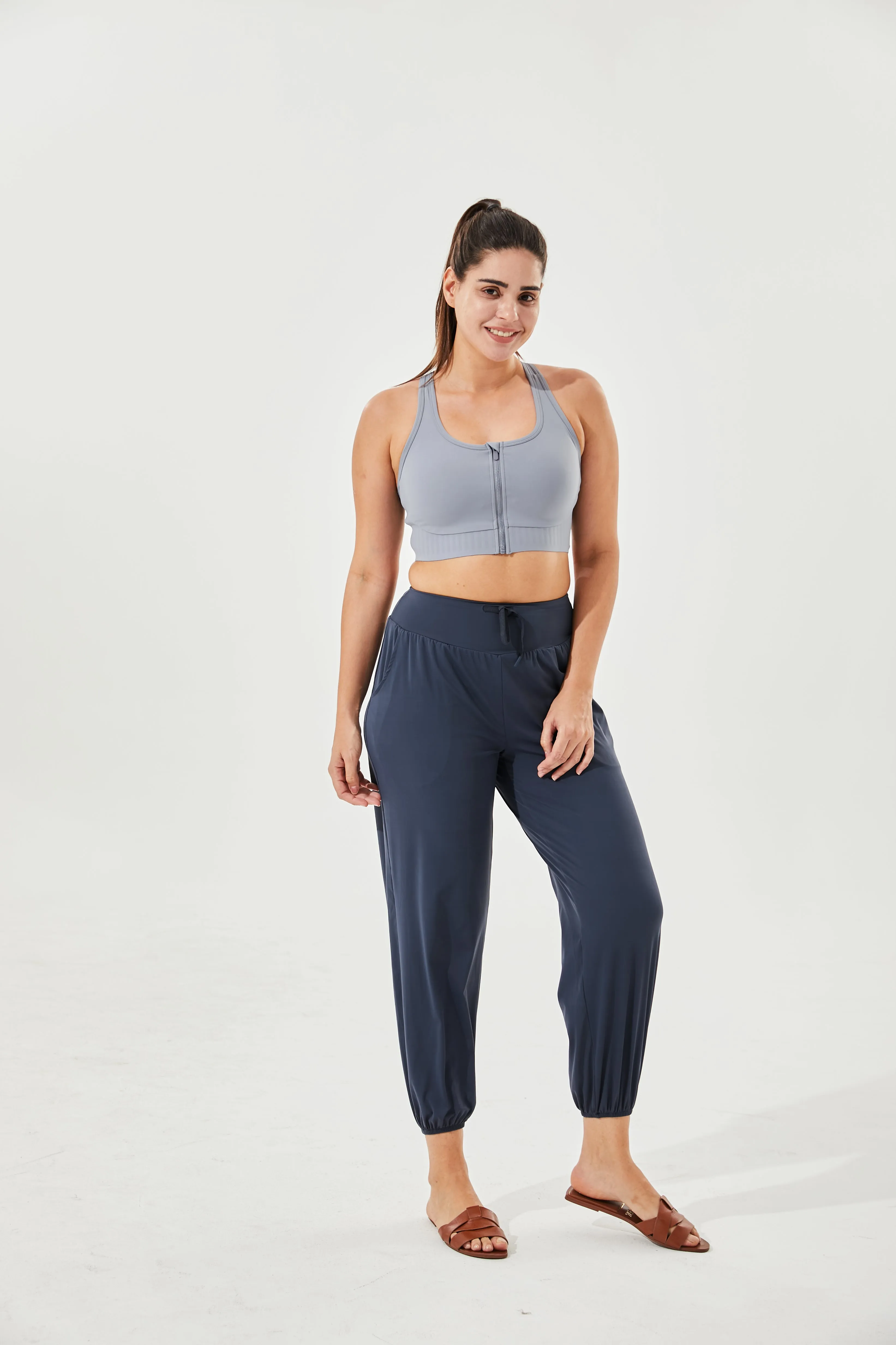 Tangs Display - High-Waist Silky Boho Joggers With Cuffs