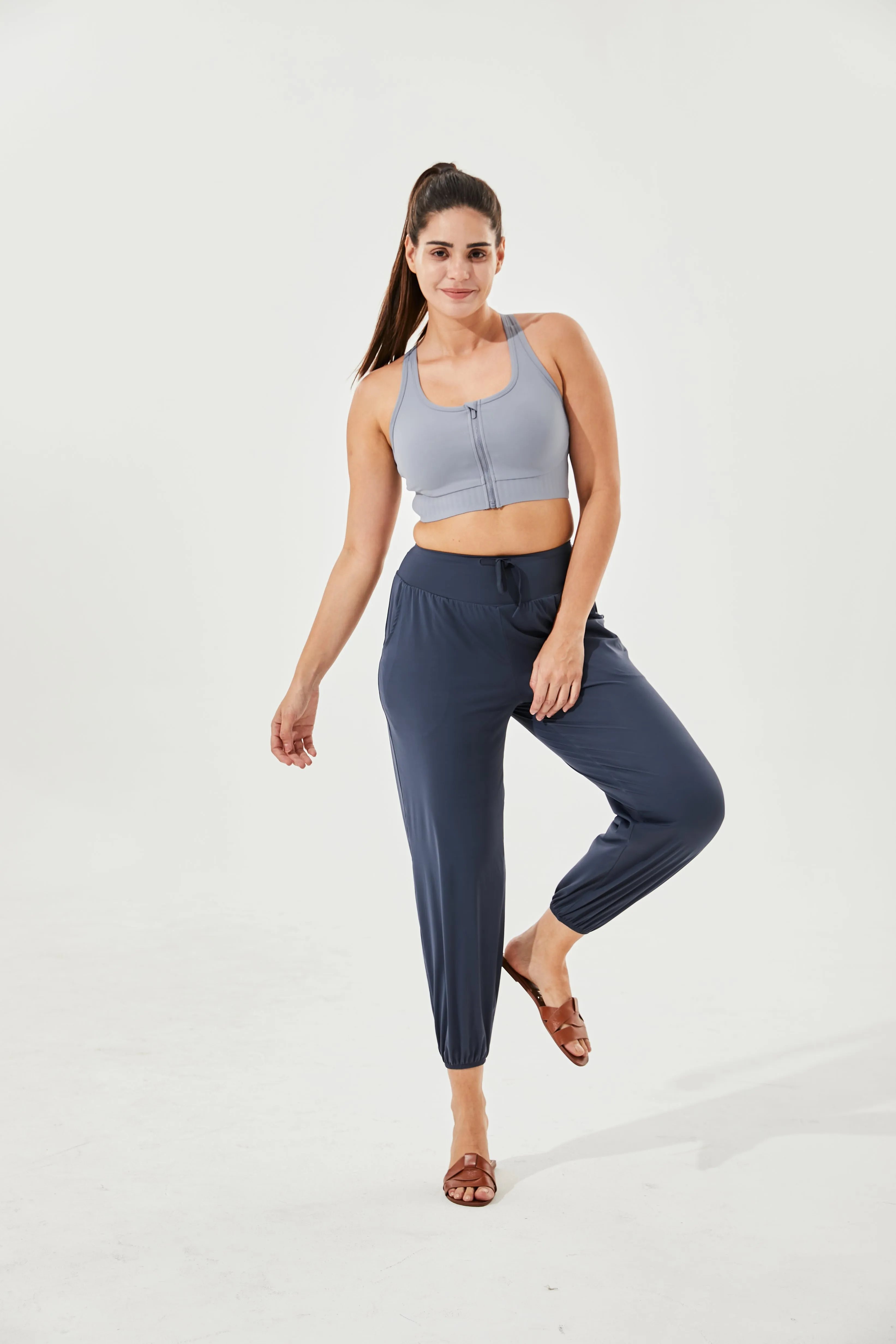 Tangs Display - High-Waist Silky Boho Joggers With Cuffs