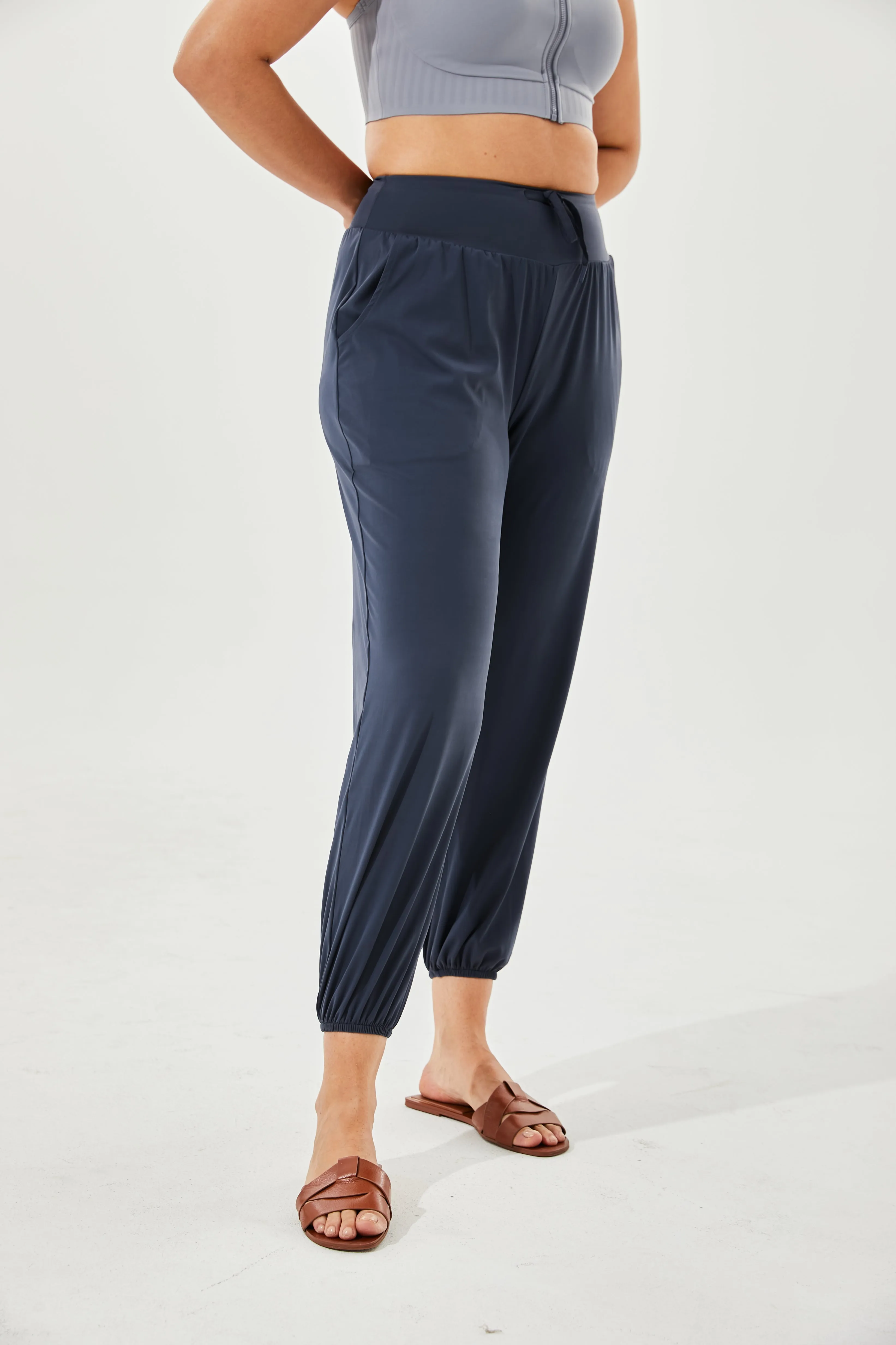 Tangs Display - High-Waist Silky Boho Joggers With Cuffs