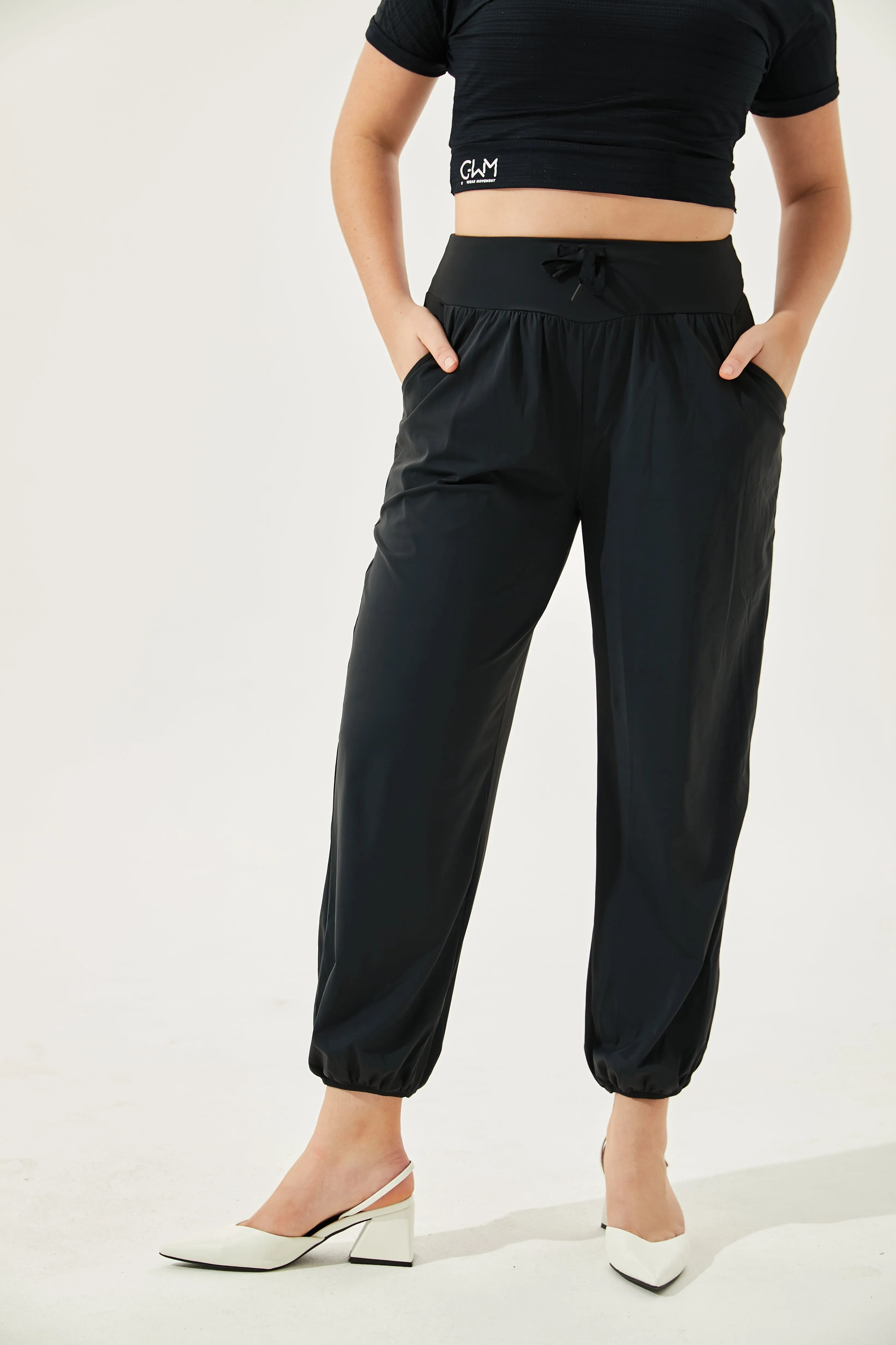 Tangs Display - High-Waist Silky Boho Joggers With Cuffs