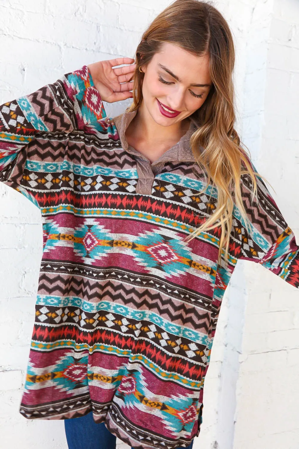 Taupe Multi Color Design Blouse