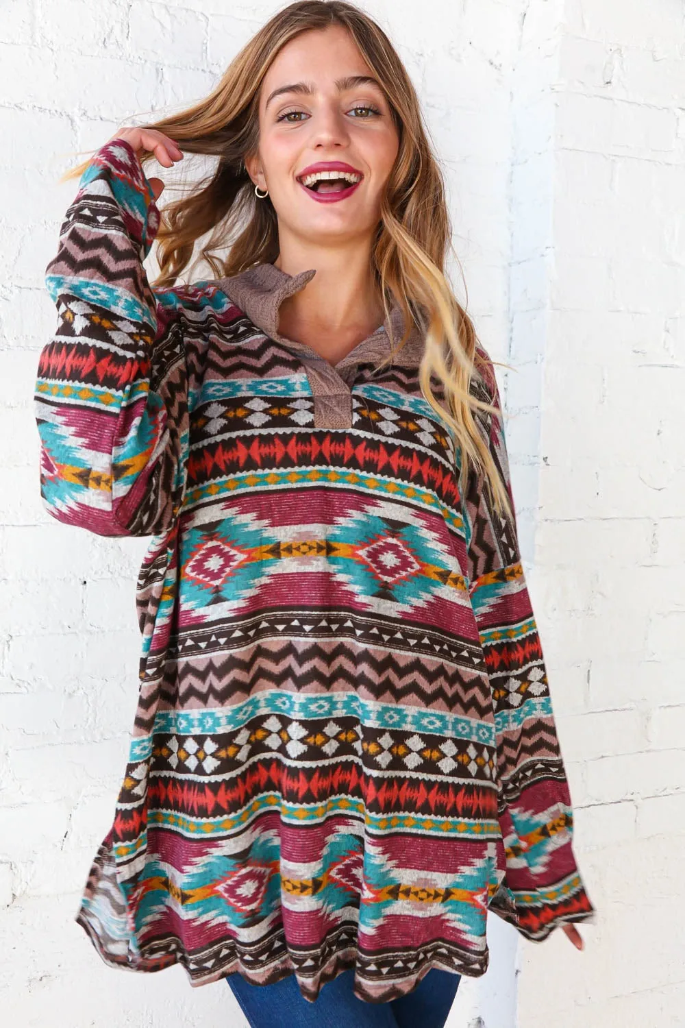 Taupe Multi Color Design Blouse