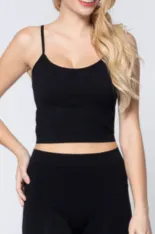 Tayla Round Neck Crop Rib Seamless Black Cami - Online Exclusive