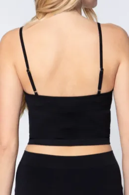 Tayla Round Neck Crop Rib Seamless Black Cami - Online Exclusive