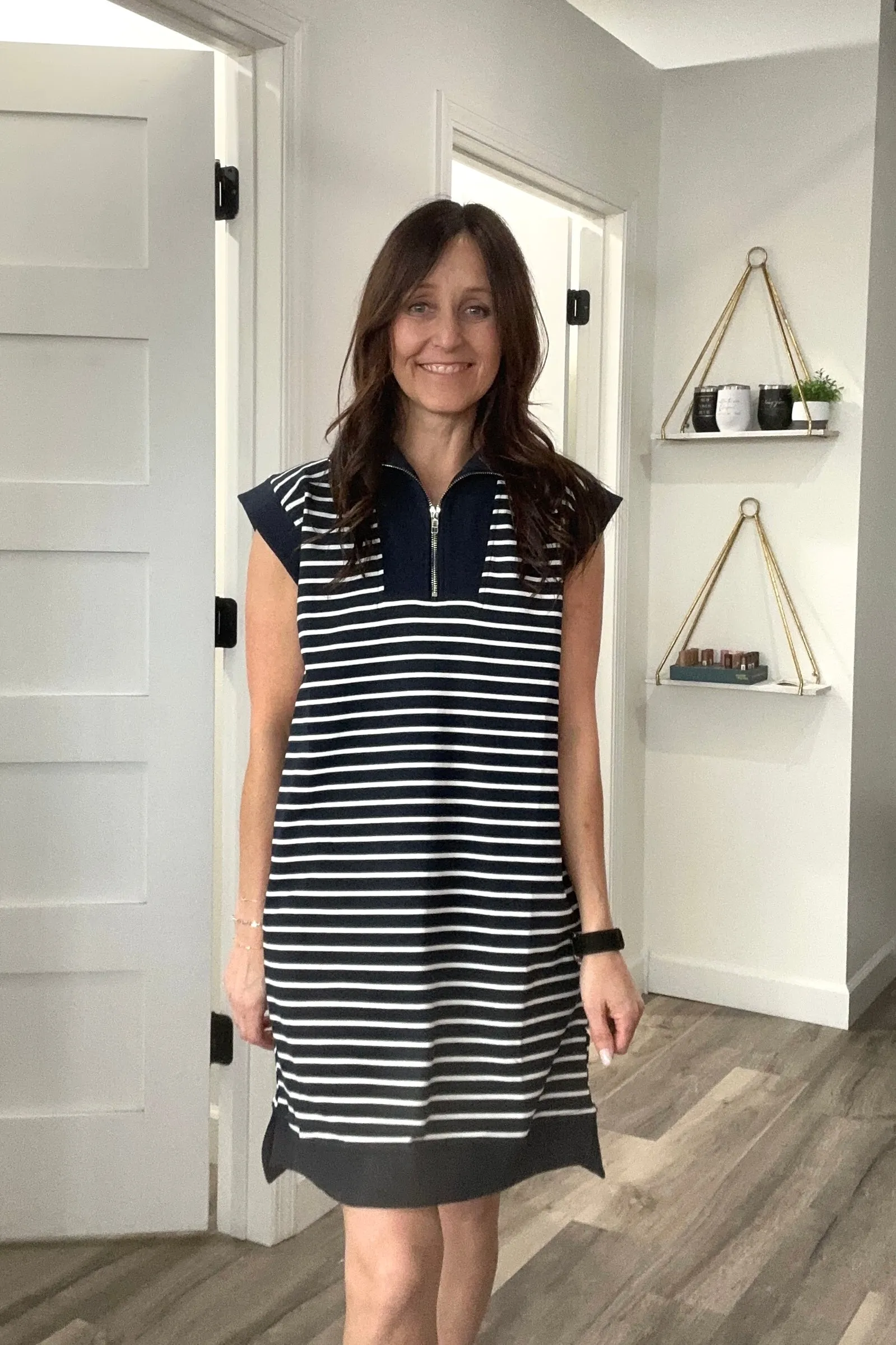 Teresa Striped Quarter Zip Dress