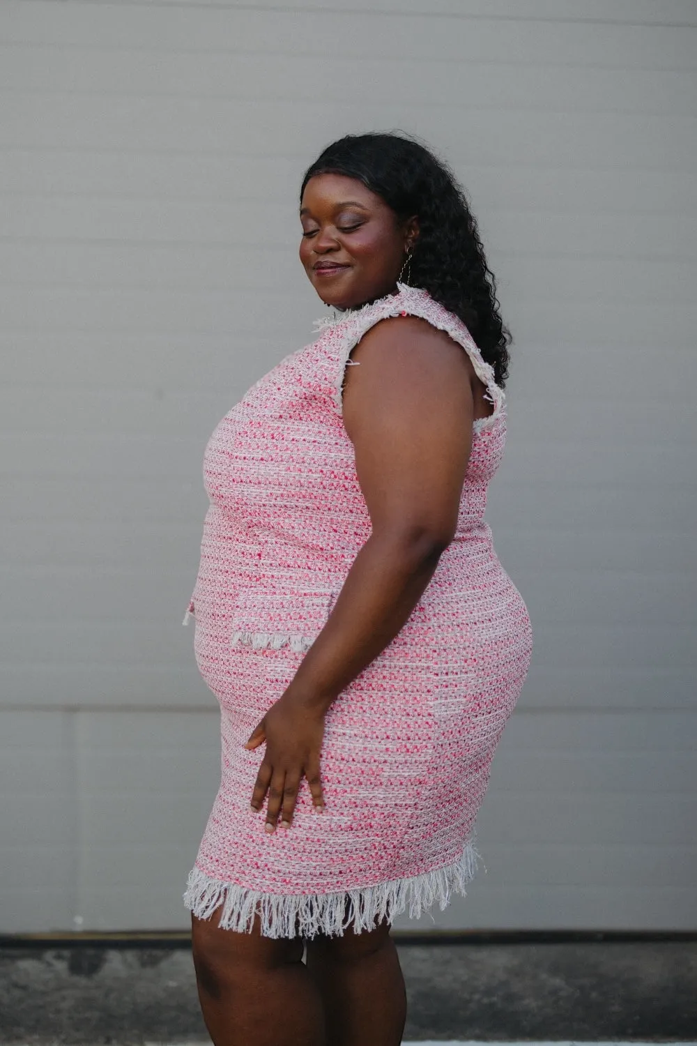 Tessa Tweed Frayed Hem Dress