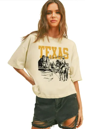TEXAS COWBOY LONG CROP TEE - VINTAGE WHITE