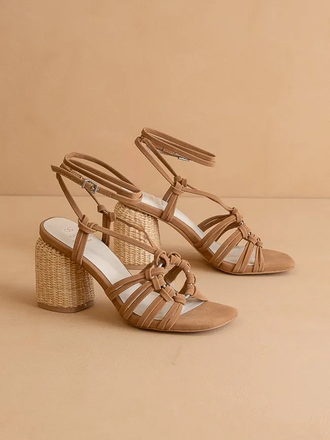 The Monza | Camel Strappy Basket Weave Heel