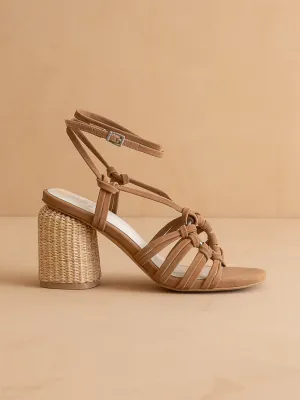 The Monza | Camel Strappy Basket Weave Heel