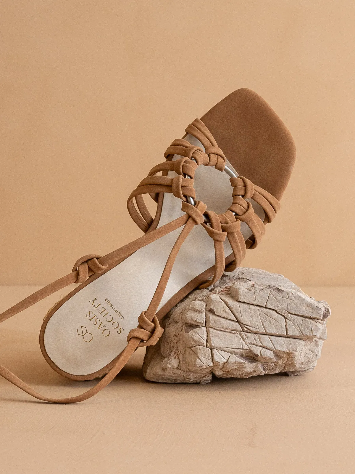 The Monza | Camel Strappy Basket Weave Heel