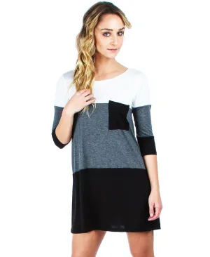 Tunic Top Casual Dress Oversized Round Neck Long Sleeve Charcoal Black White S
