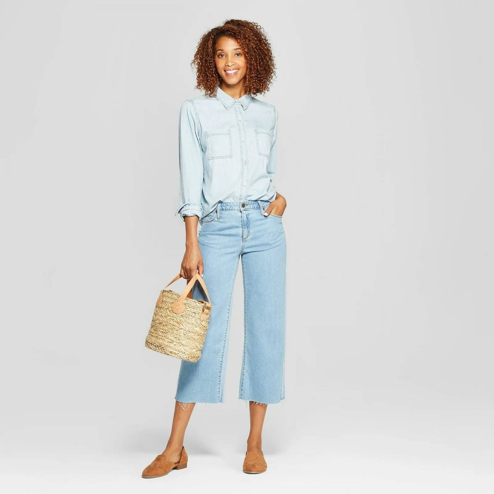Universal Thread Women's Long Sleeve Labette Denim Woven Shirt