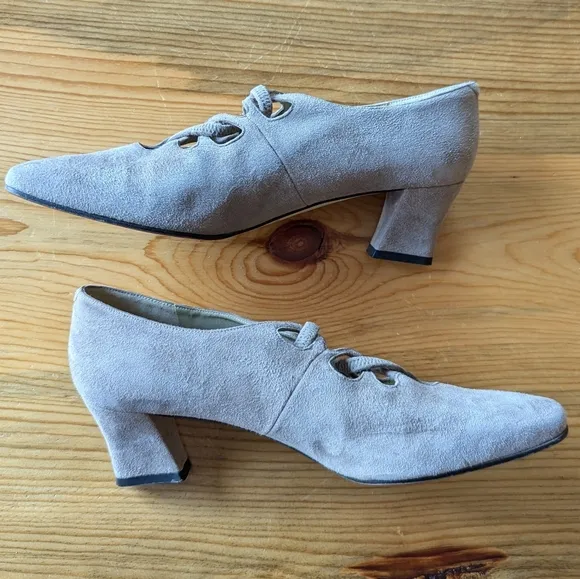 vintage PAPPAGALLO taupe suede 1920's style 7 7.5 N
