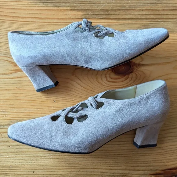 vintage PAPPAGALLO taupe suede 1920's style 7 7.5 N