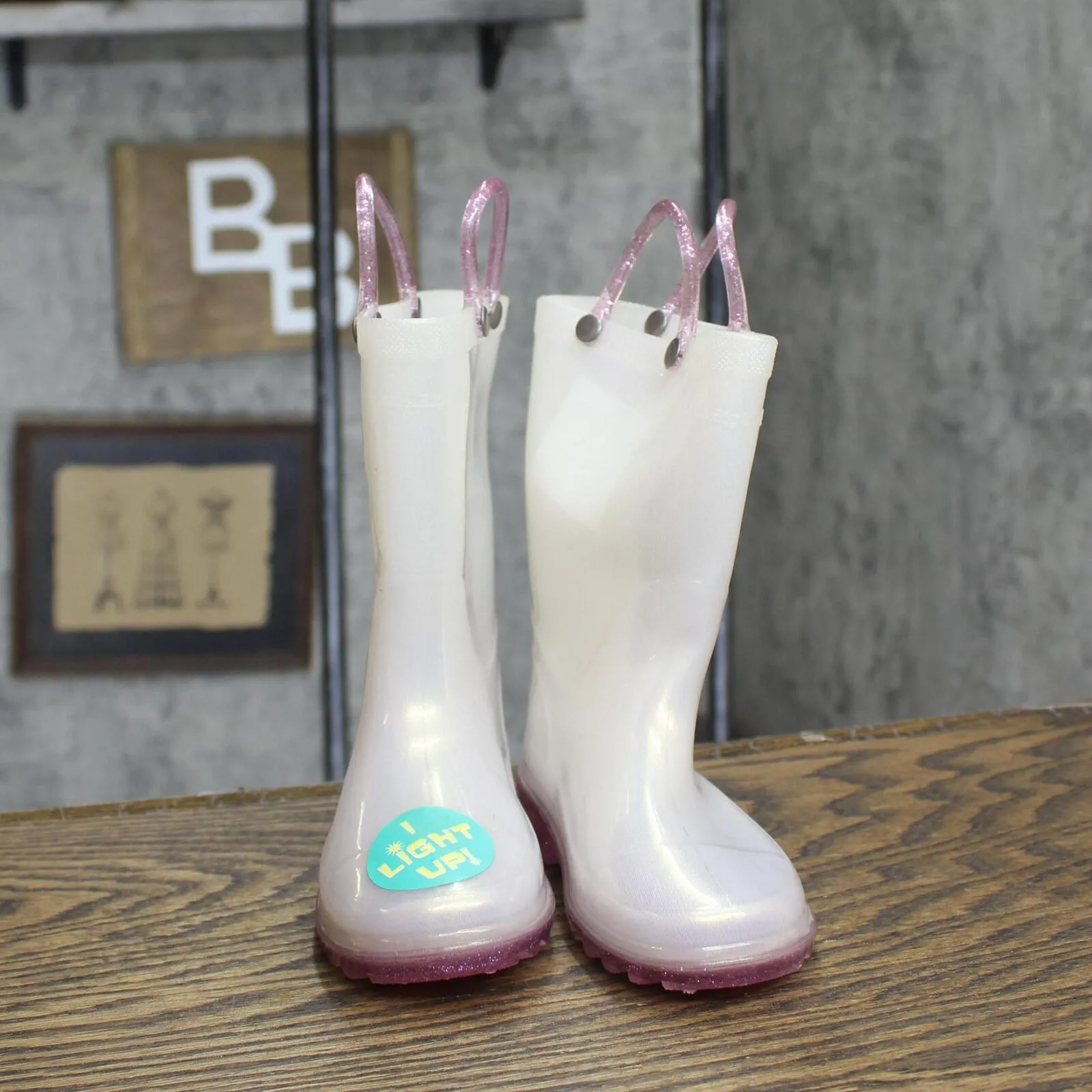 Western Chief Toddler Girls Viola Light-Up Glitter Rain Boots White / Purple 8T