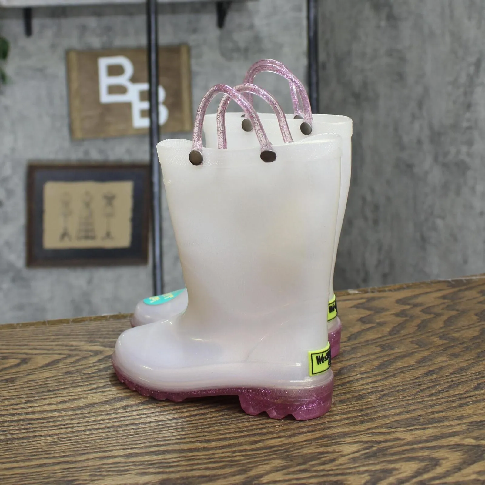 Western Chief Toddler Girls Viola Light-Up Glitter Rain Boots White / Purple 8T