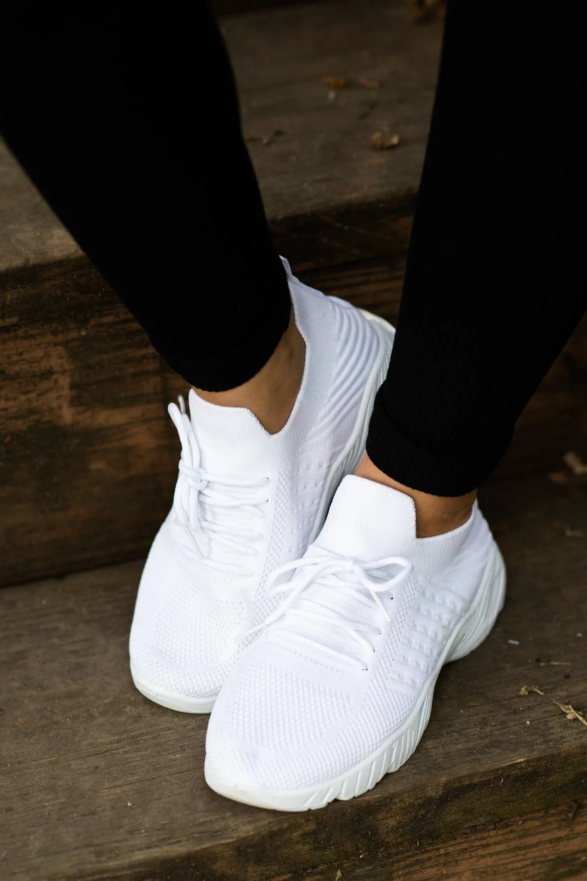 White Fly Knit Lace Up Sneakers