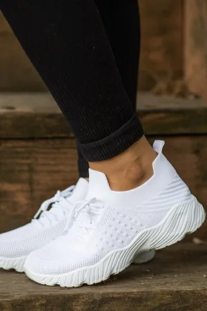 White Fly Knit Lace Up Sneakers